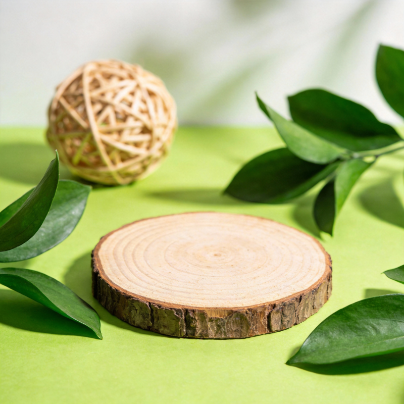 自然木片与绿叶图片