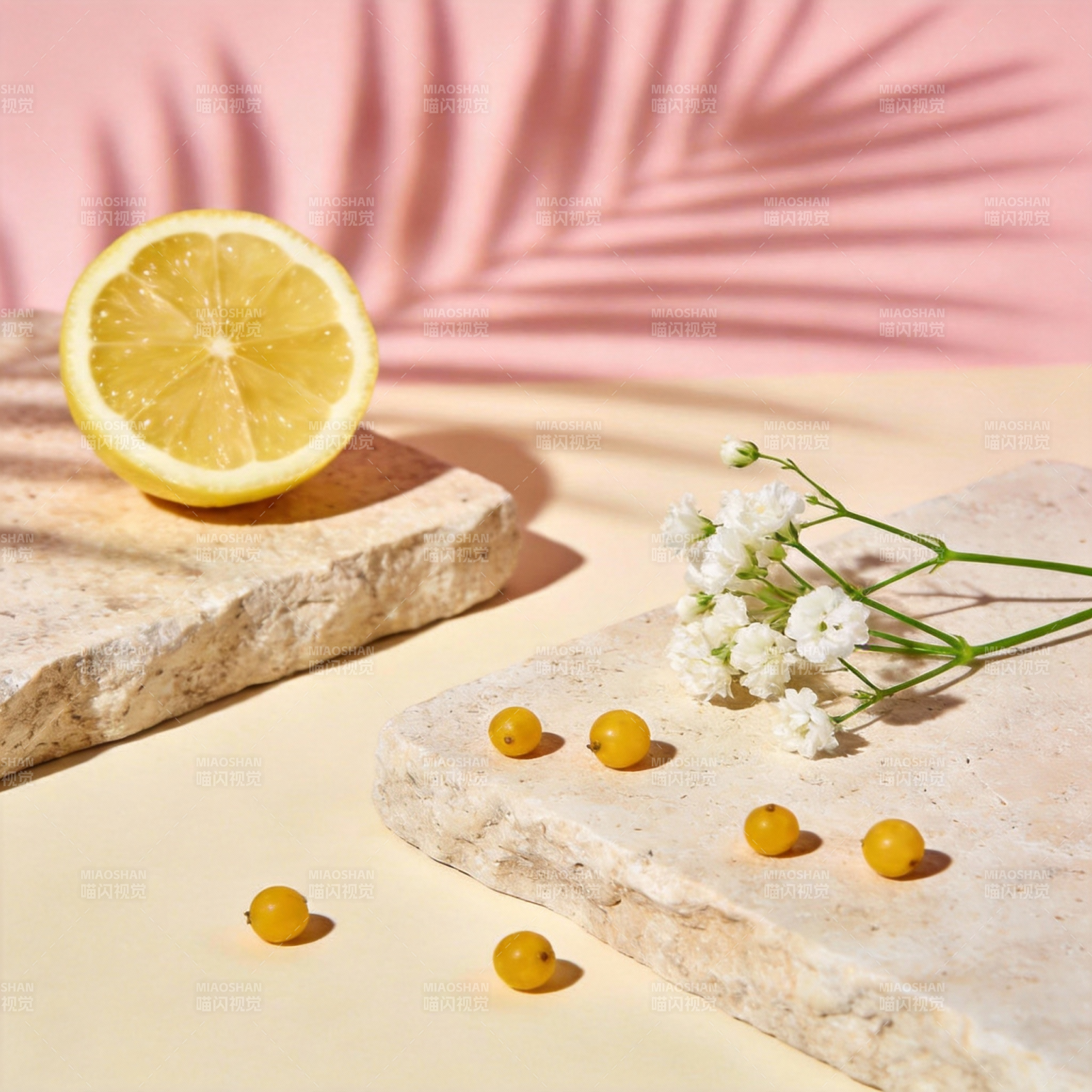 柠檬与小花的静谧时光图片