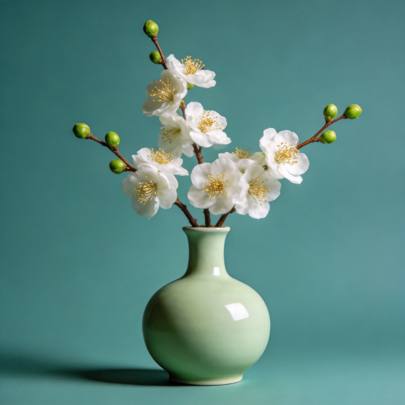 青瓷瓶中梅花绽放图片