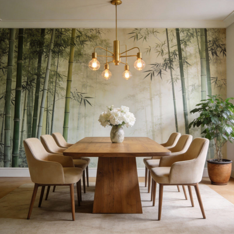 竹影餐桌静谧雅致图片