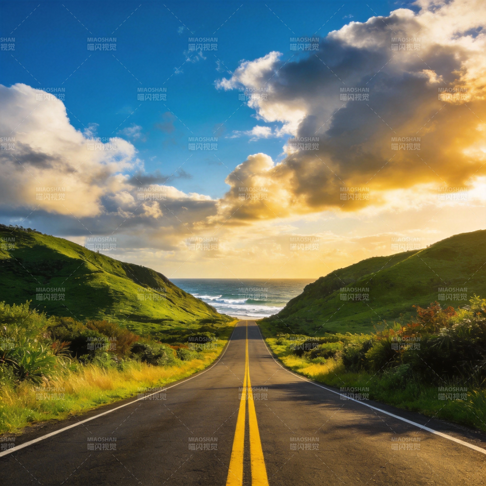 海岸公路日落美景图片