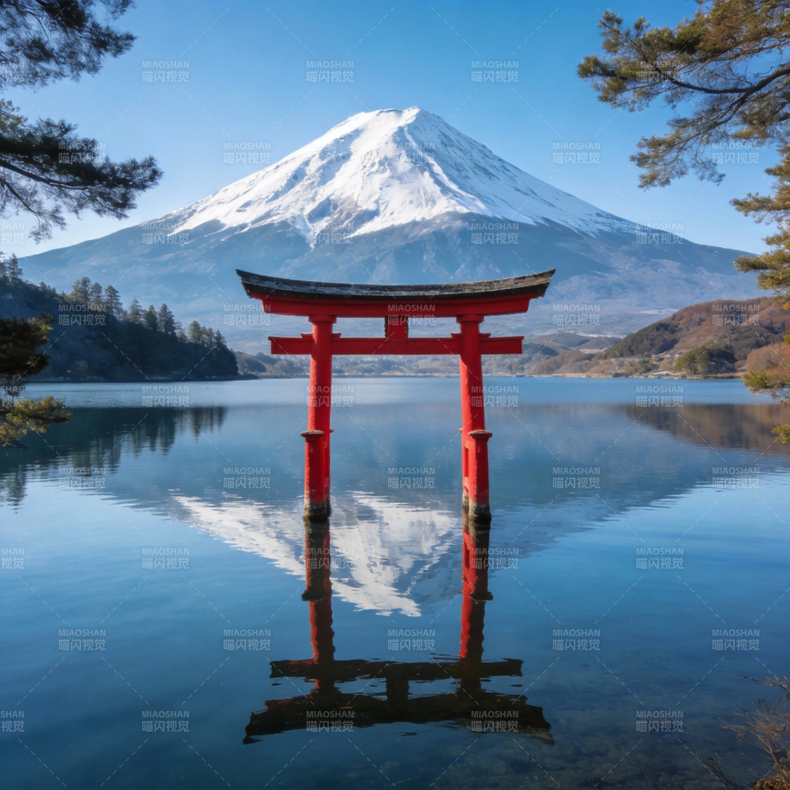 富士山前红鸟居图片