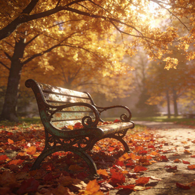 秋日静谧长椅图片