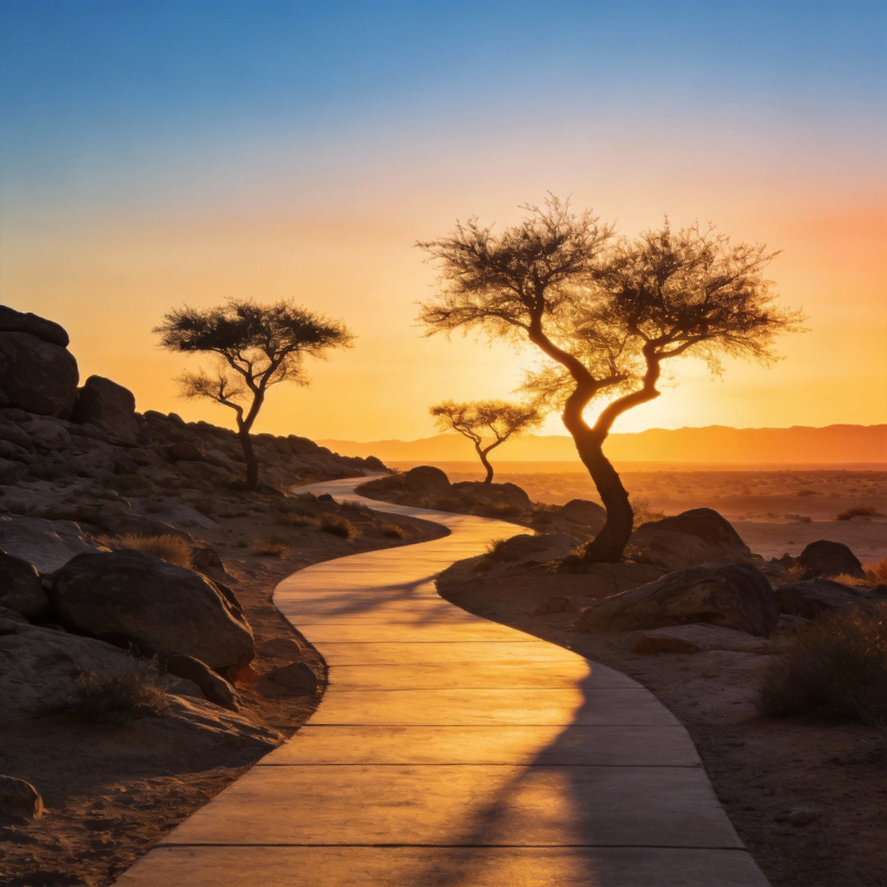 沙漠日落小径图片