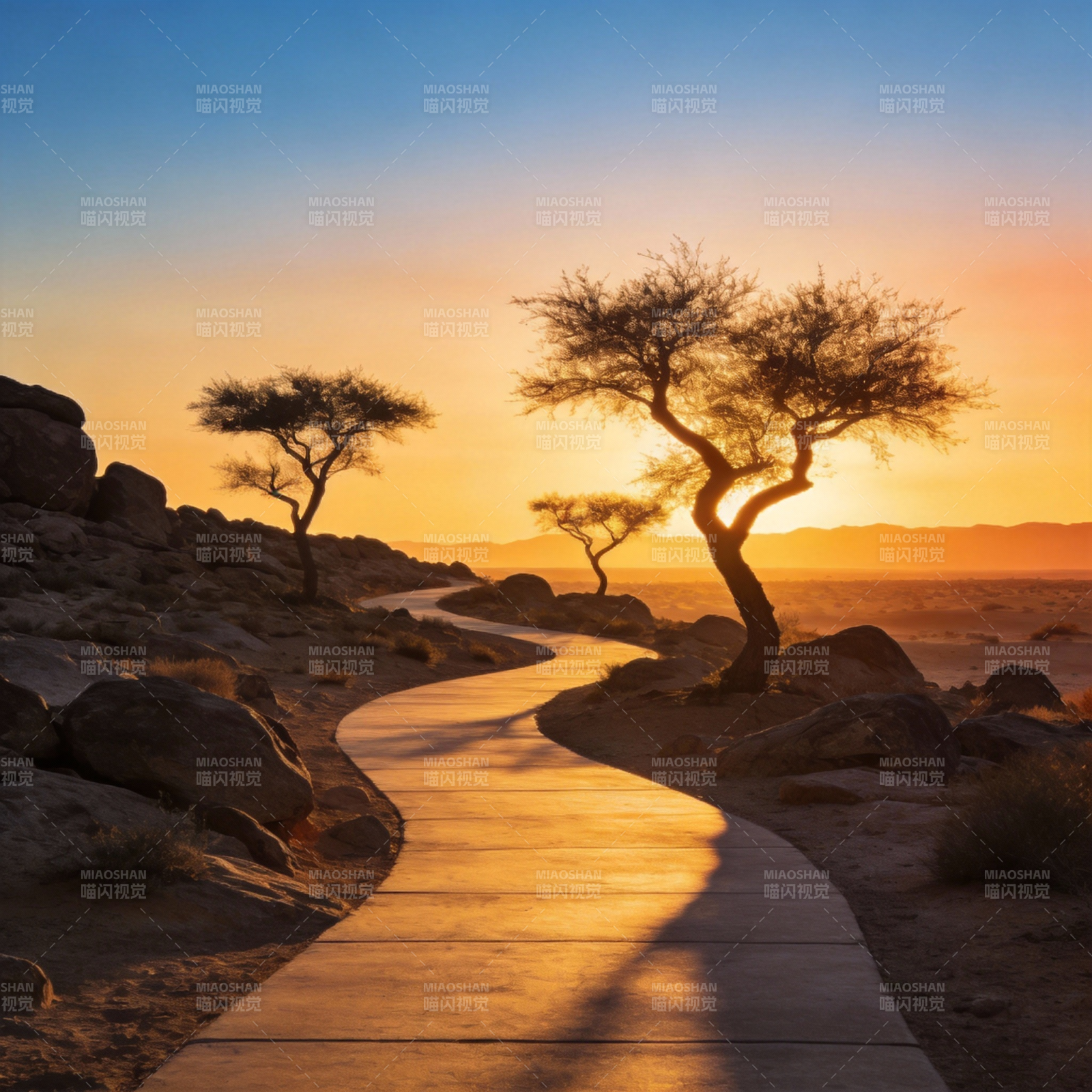 沙漠日落小径图片