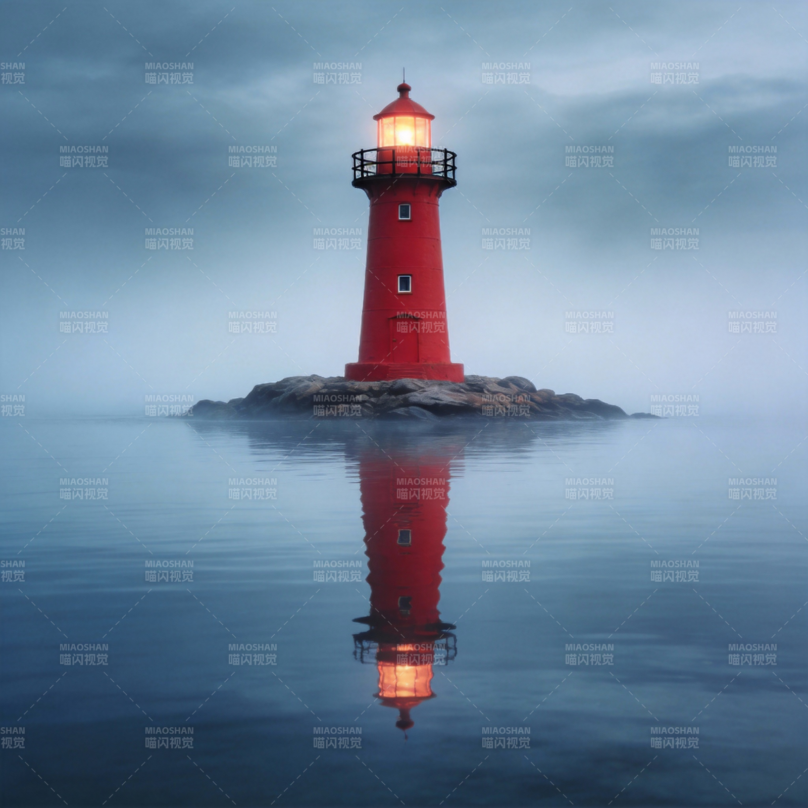 灯塔映水夜景图片
