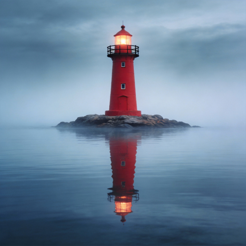 灯塔映水夜景图片