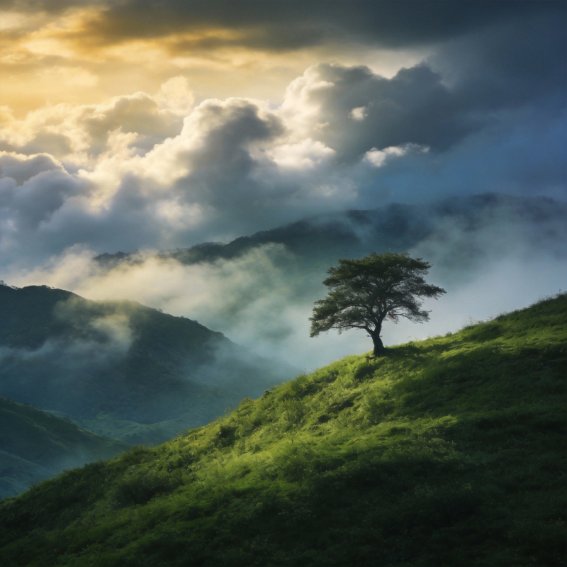 孤树云海山间图片