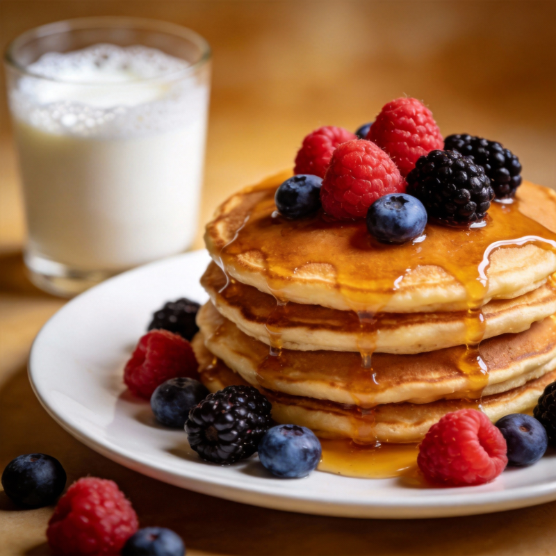 浆果煎饼配牛奶图片