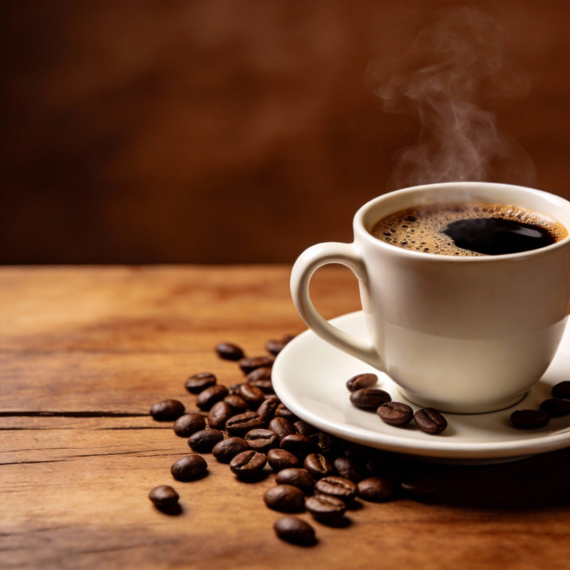 热咖啡与咖啡豆图片