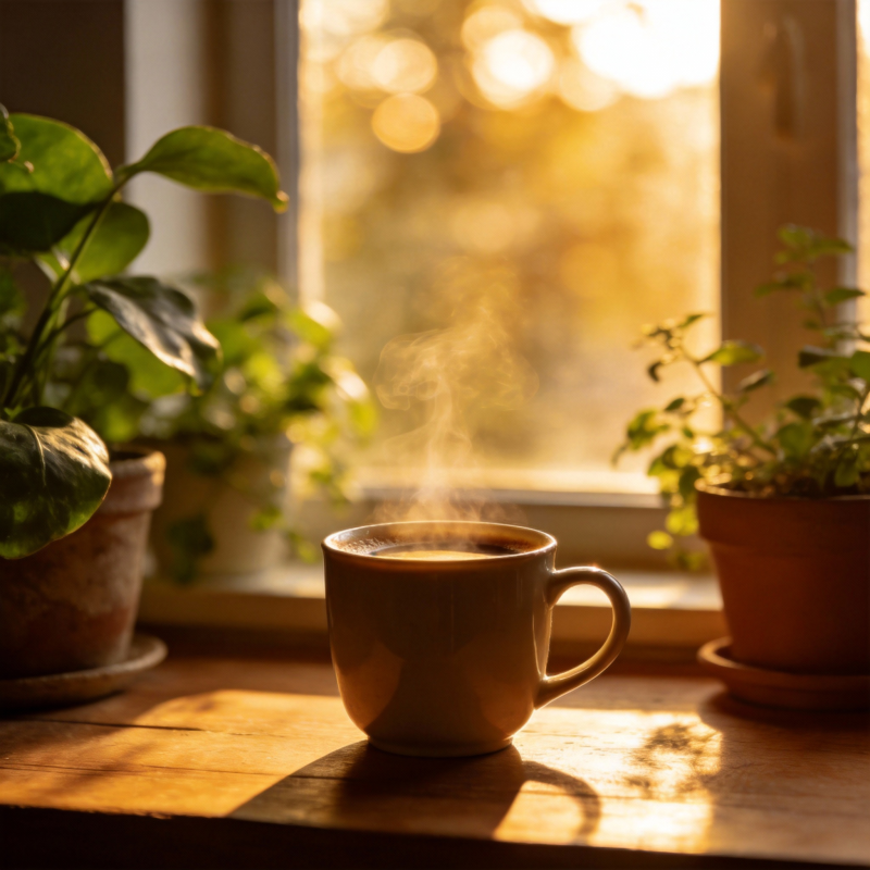 晨光中的咖啡香图片