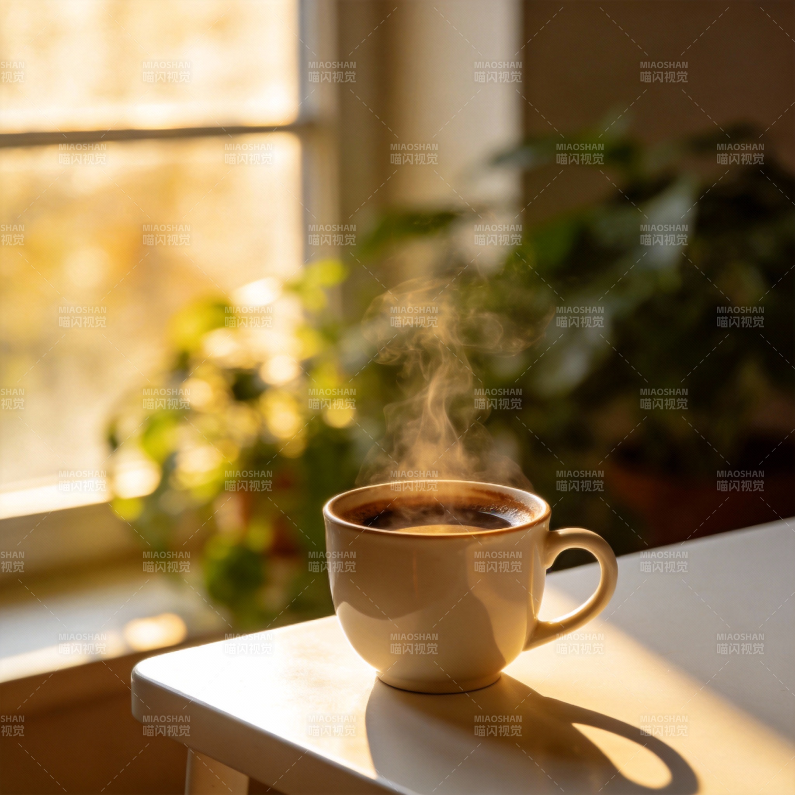 晨光中的热咖啡图片