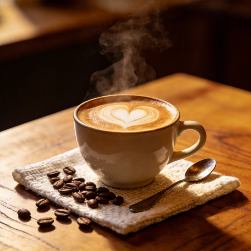 热咖啡与心形拉花图片