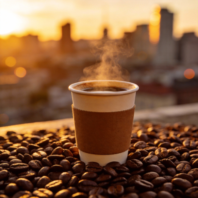 咖啡与城市晨曦图片