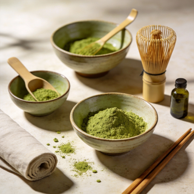 抹茶粉与茶具静物图片