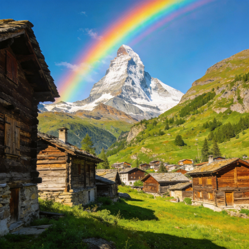 彩虹下的马特洪峰图片