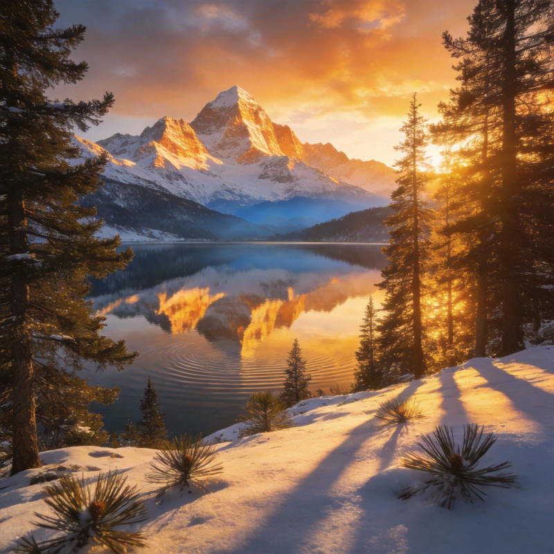 雪山湖畔晨曦图片