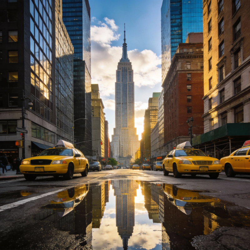 纽约街景倒影图片