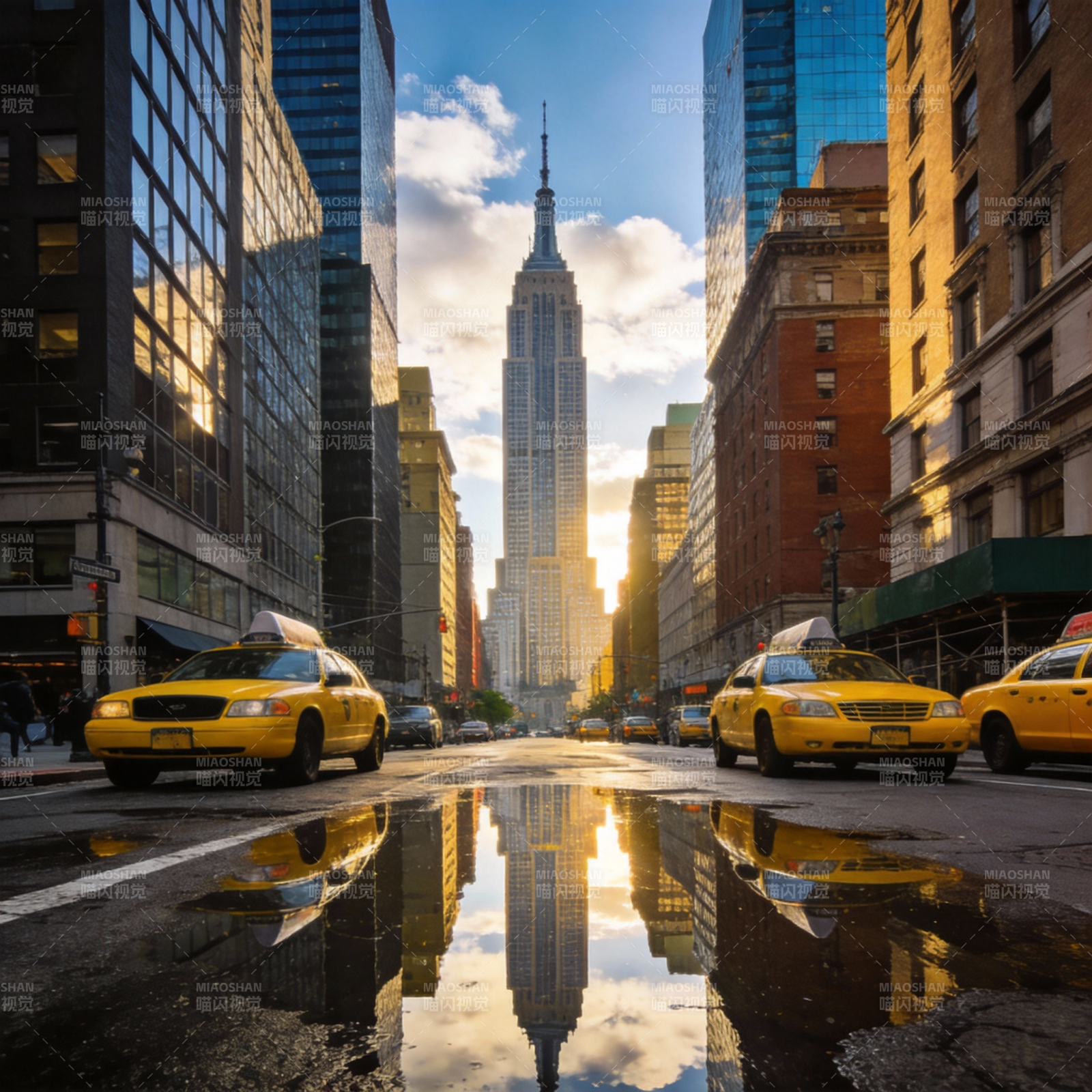 纽约街景倒影图片