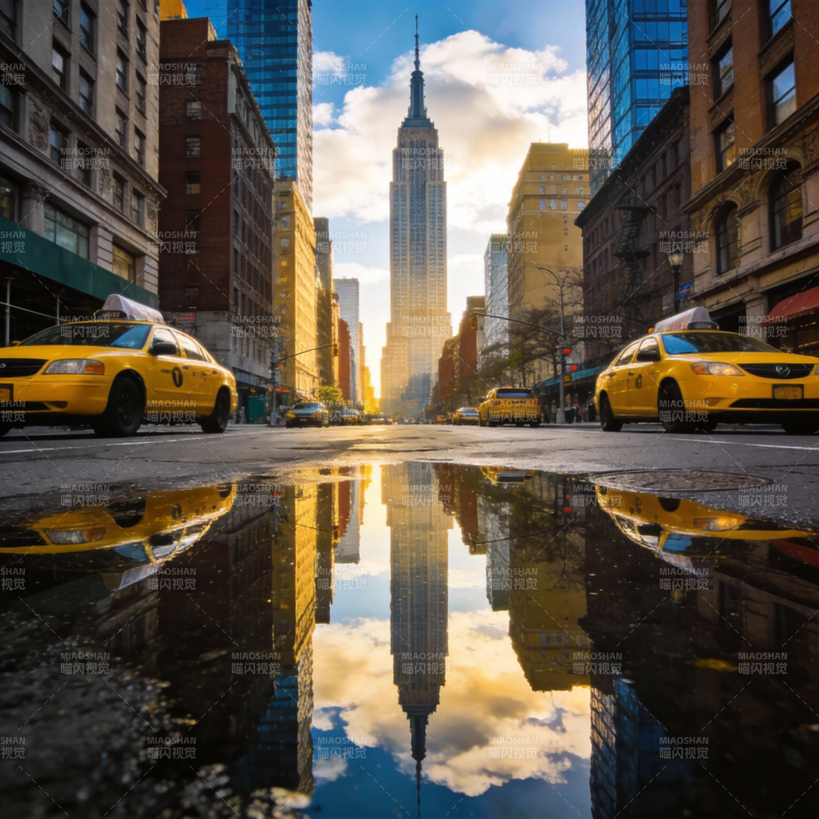纽约街景倒影图片