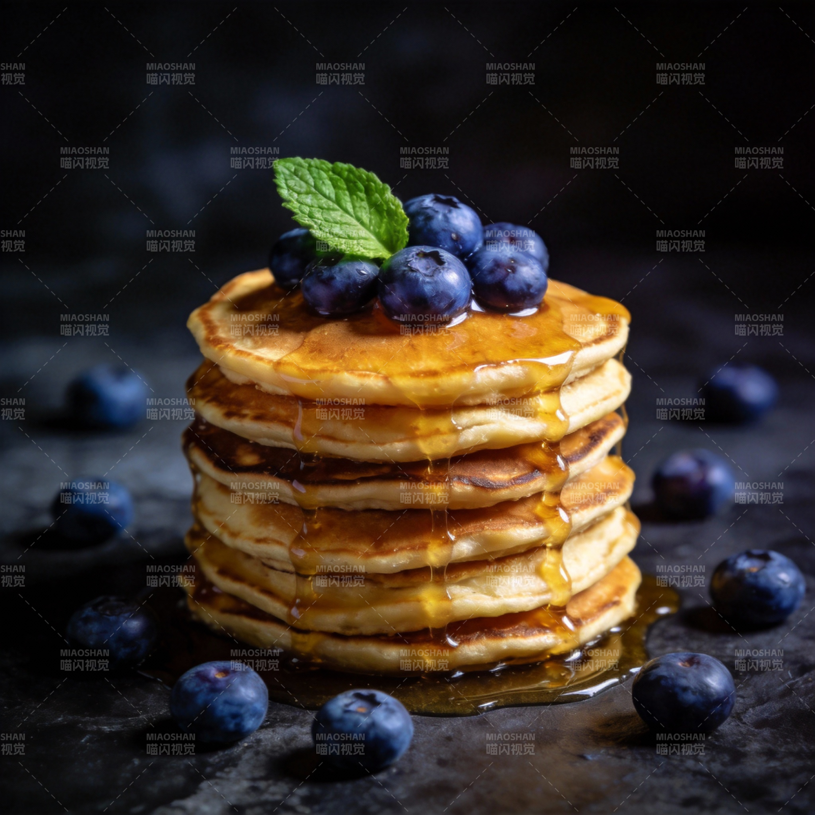 蓝莓煎饼淋蜜糖图片