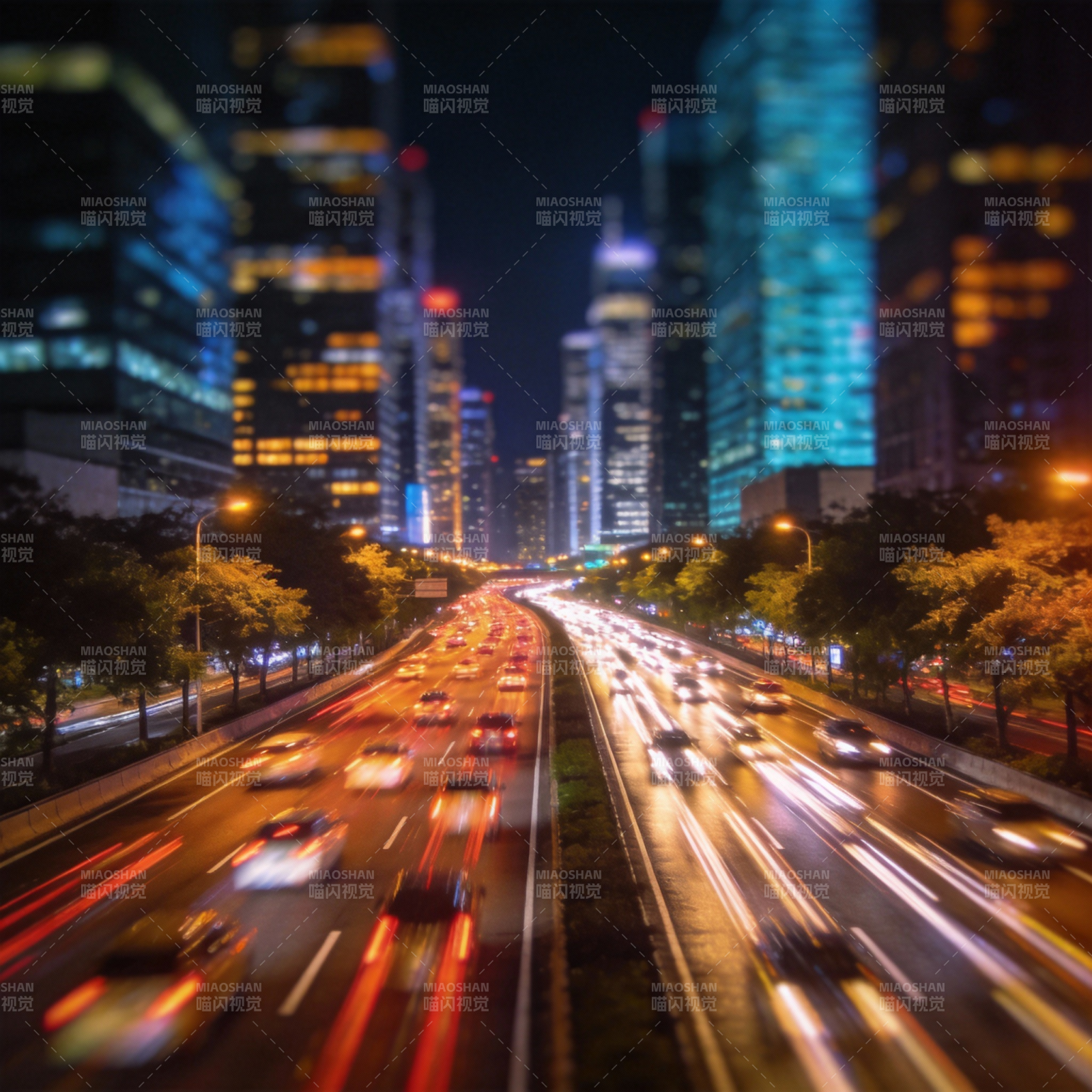 夜幕下的城市车流图片