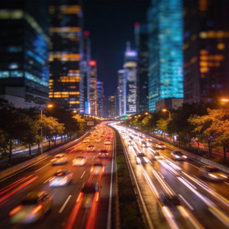 夜幕下的城市车流图片