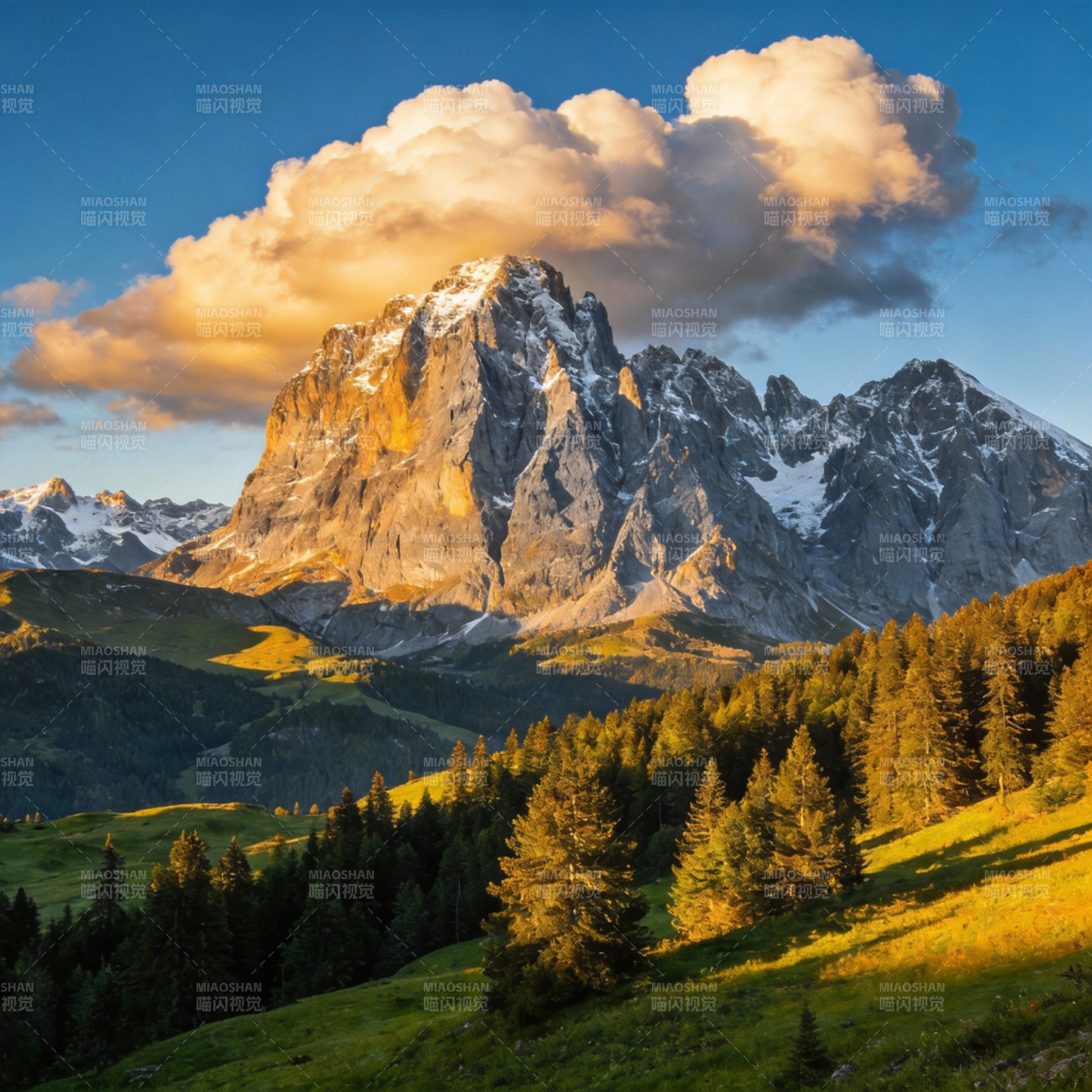 雪山晨曦 林海金光图片