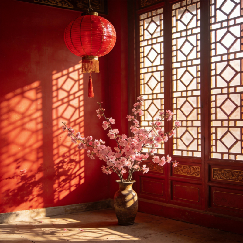 红墙花影映春光图片