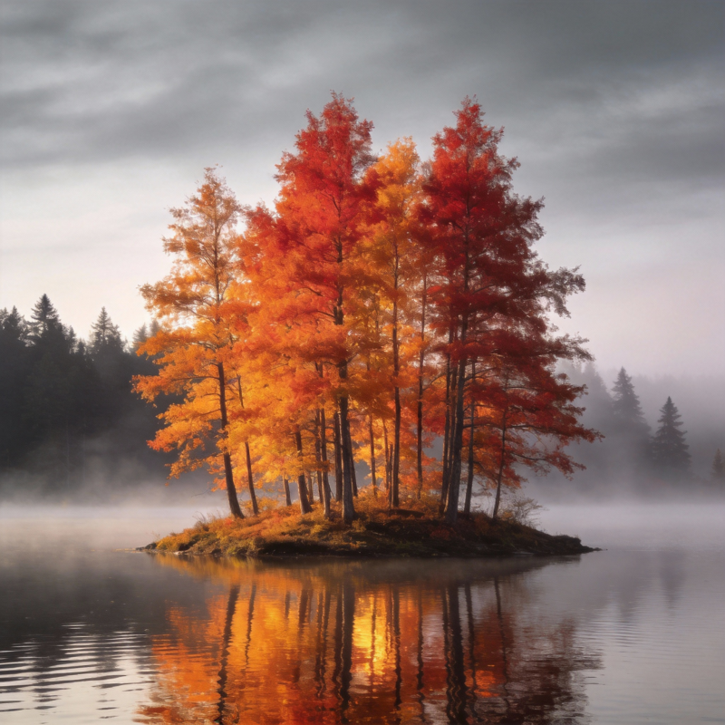 秋色映湖心图片