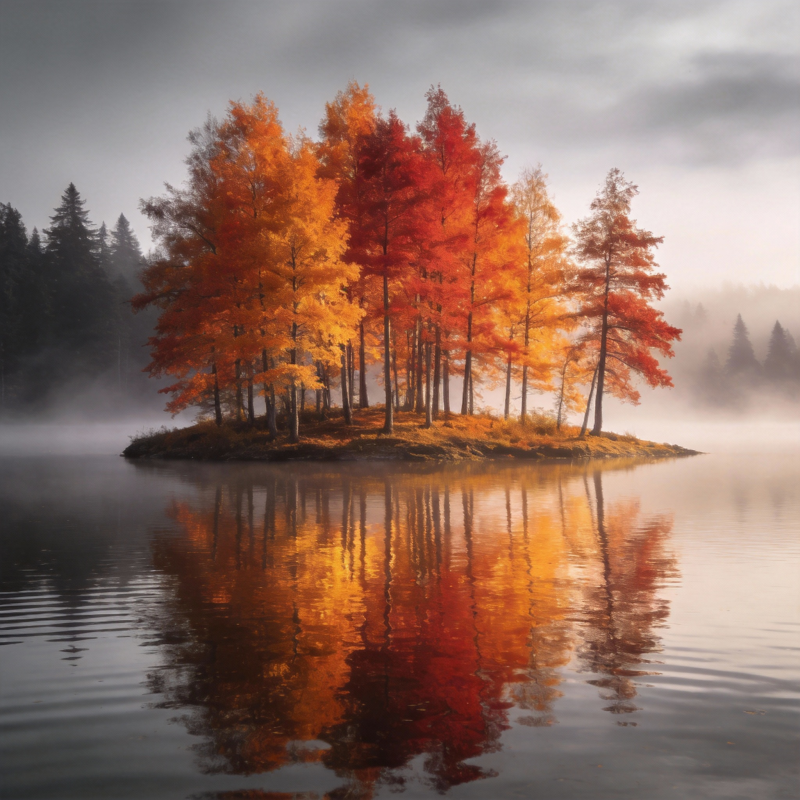 秋色倒影湖中图片