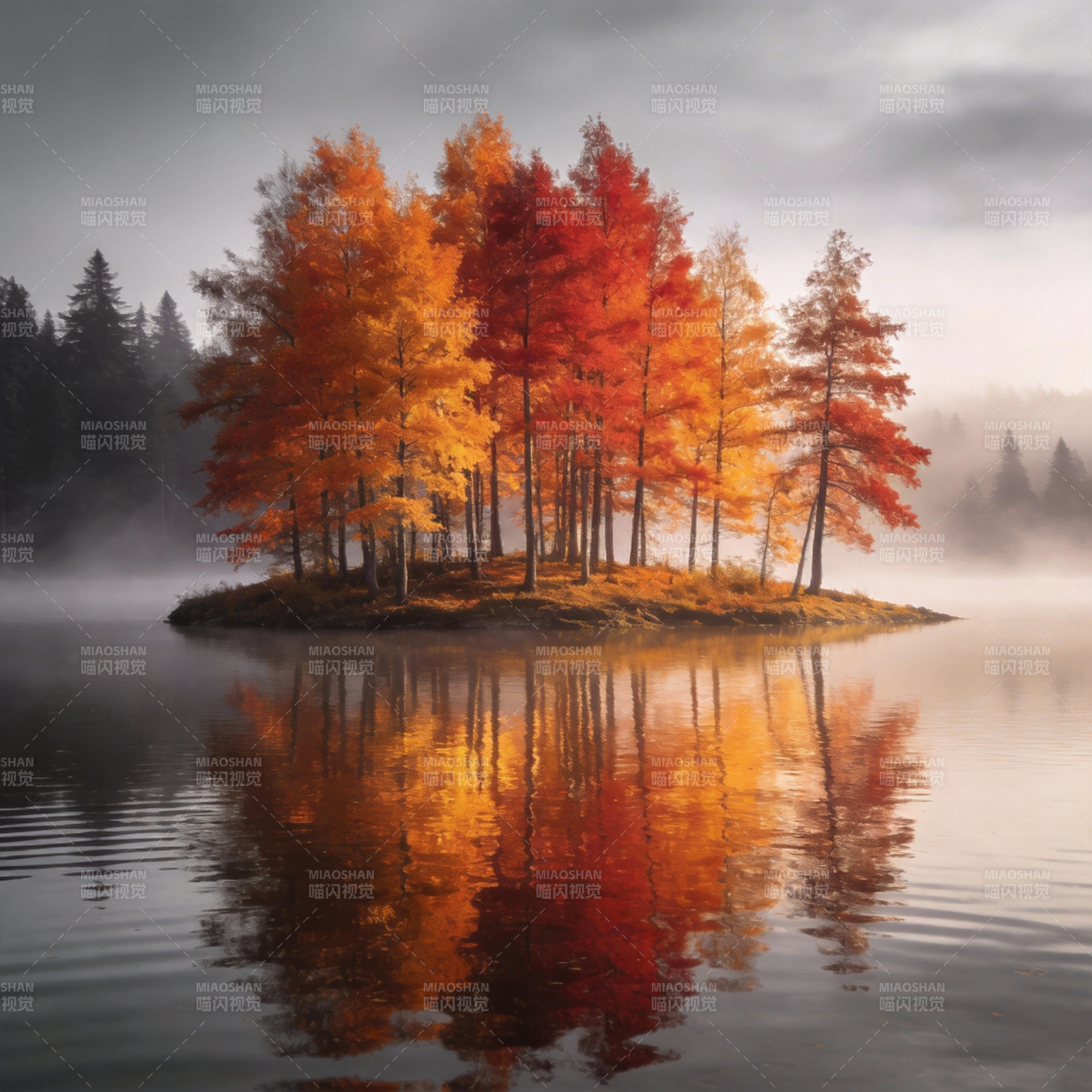 秋色倒影湖中图片