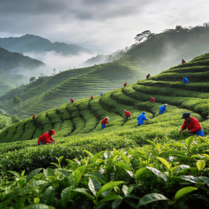 茶山采茶人图片