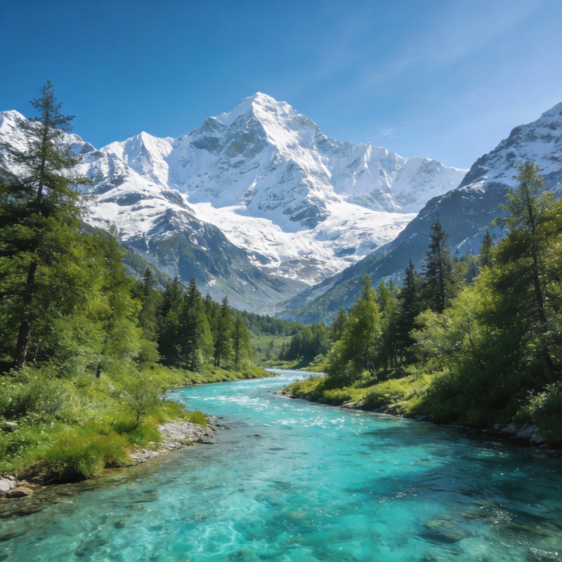 雪山碧溪风光图片