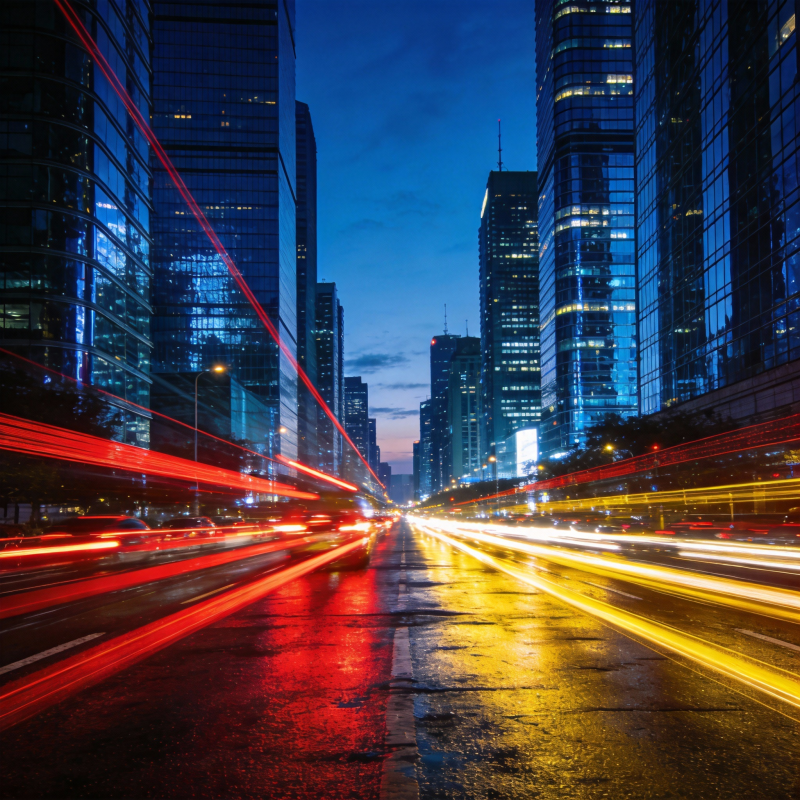 夜幕下的城市光轨图片