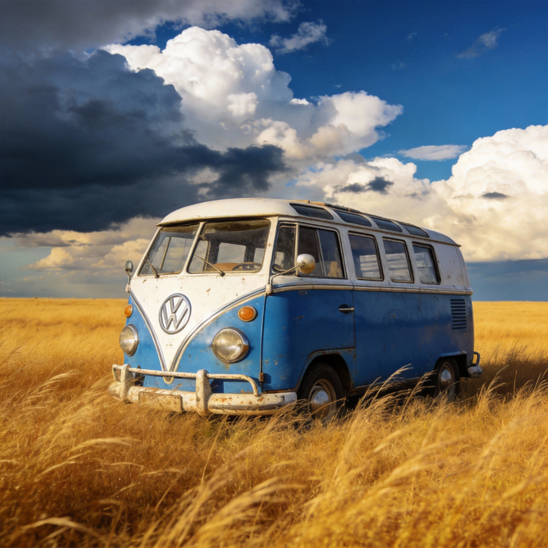 蓝白复古面包车图片