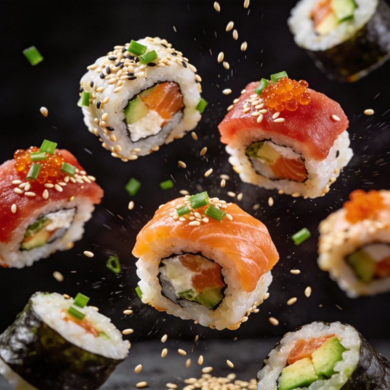 美味寿司飞舞图片