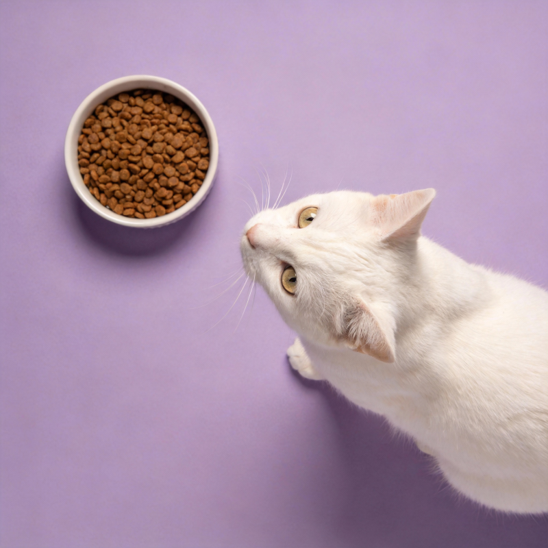 白猫望食盆图片