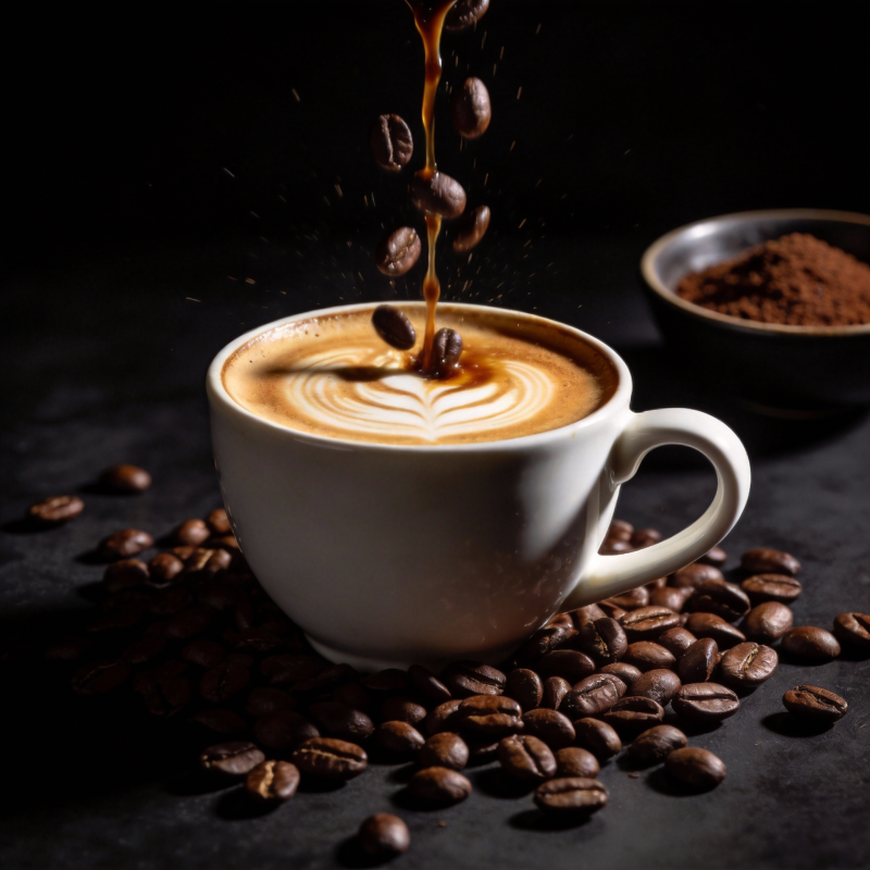 咖啡豆飞溅入杯图片