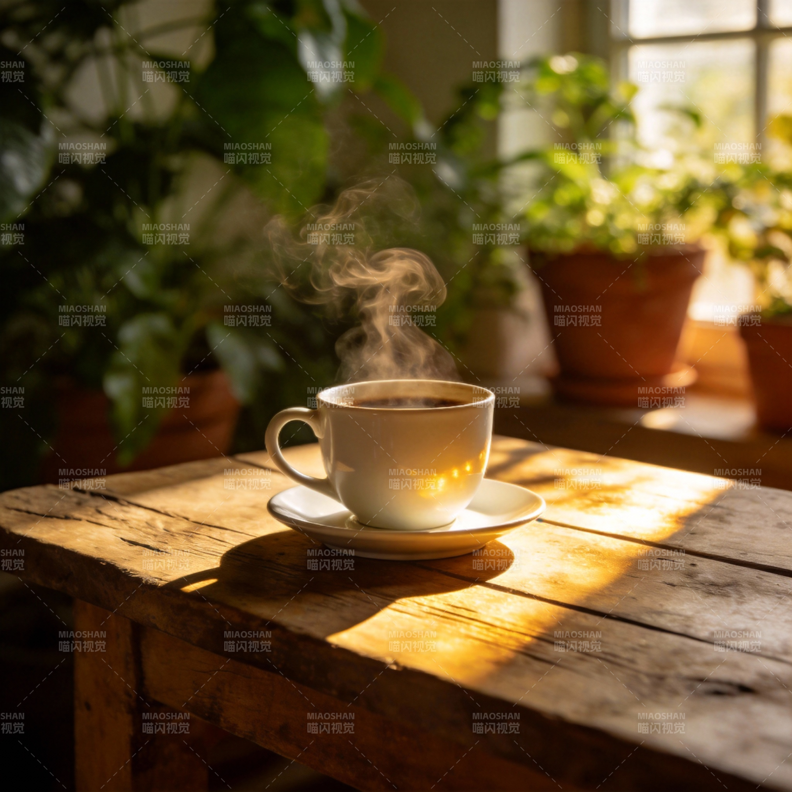 阳光下的热咖啡图片