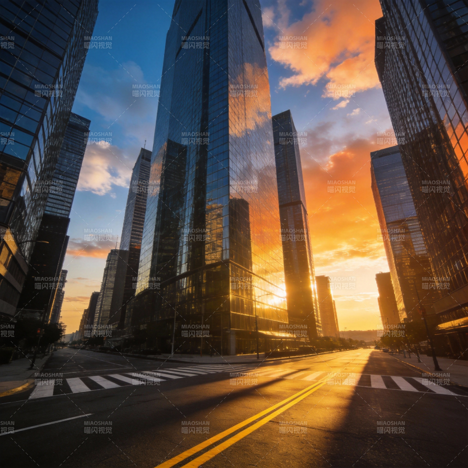 城市黄昏光影图片