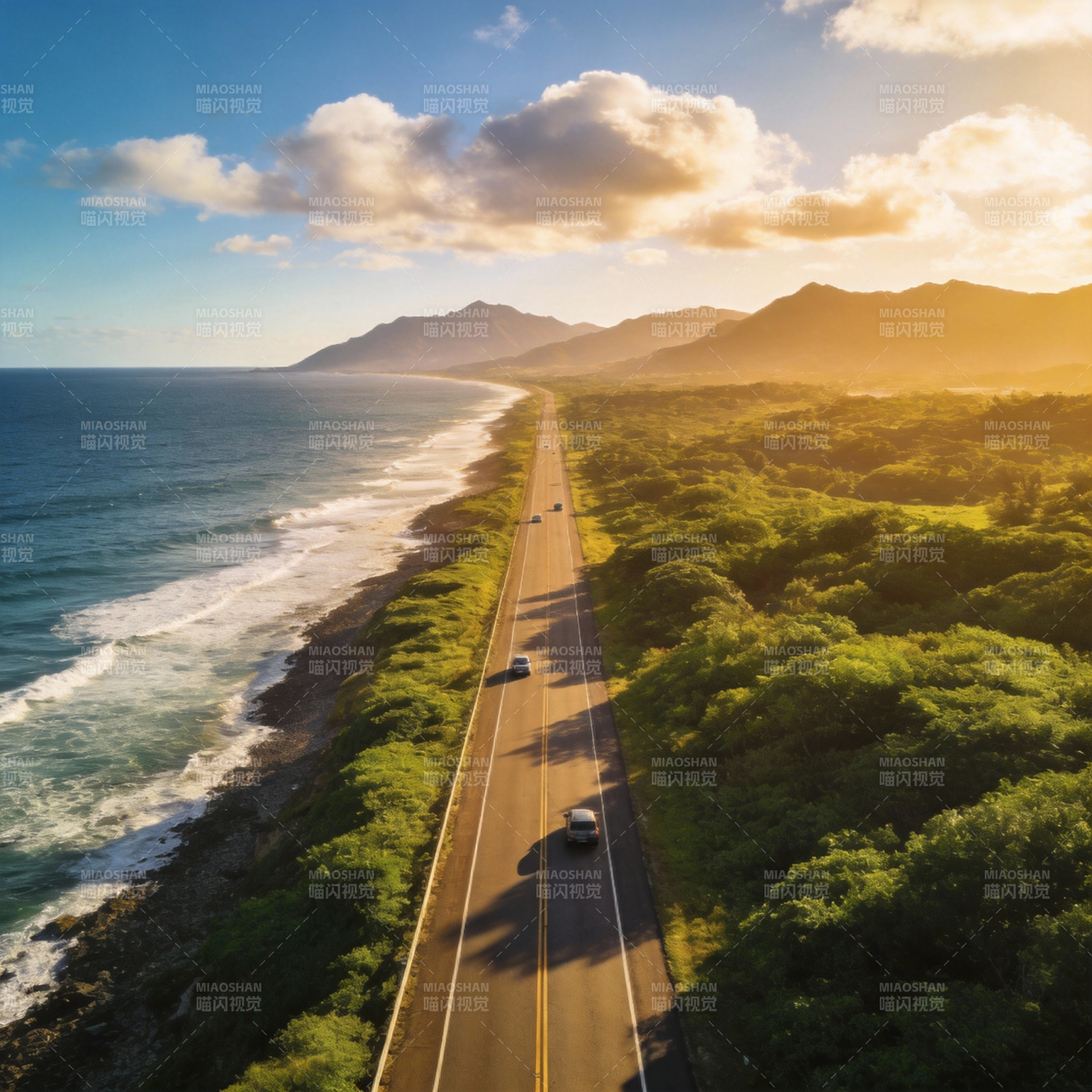 海岸公路日落美景图片