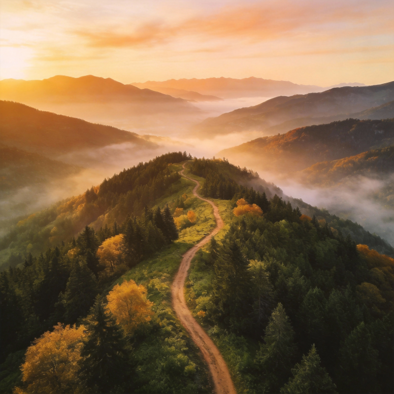 山间晨雾小径图片