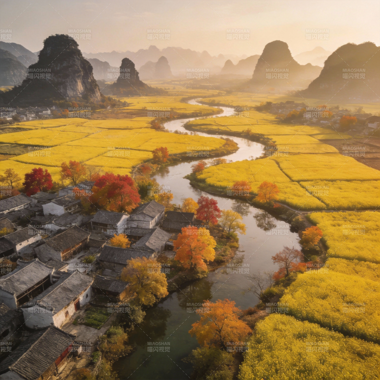 金秋田园画卷图片