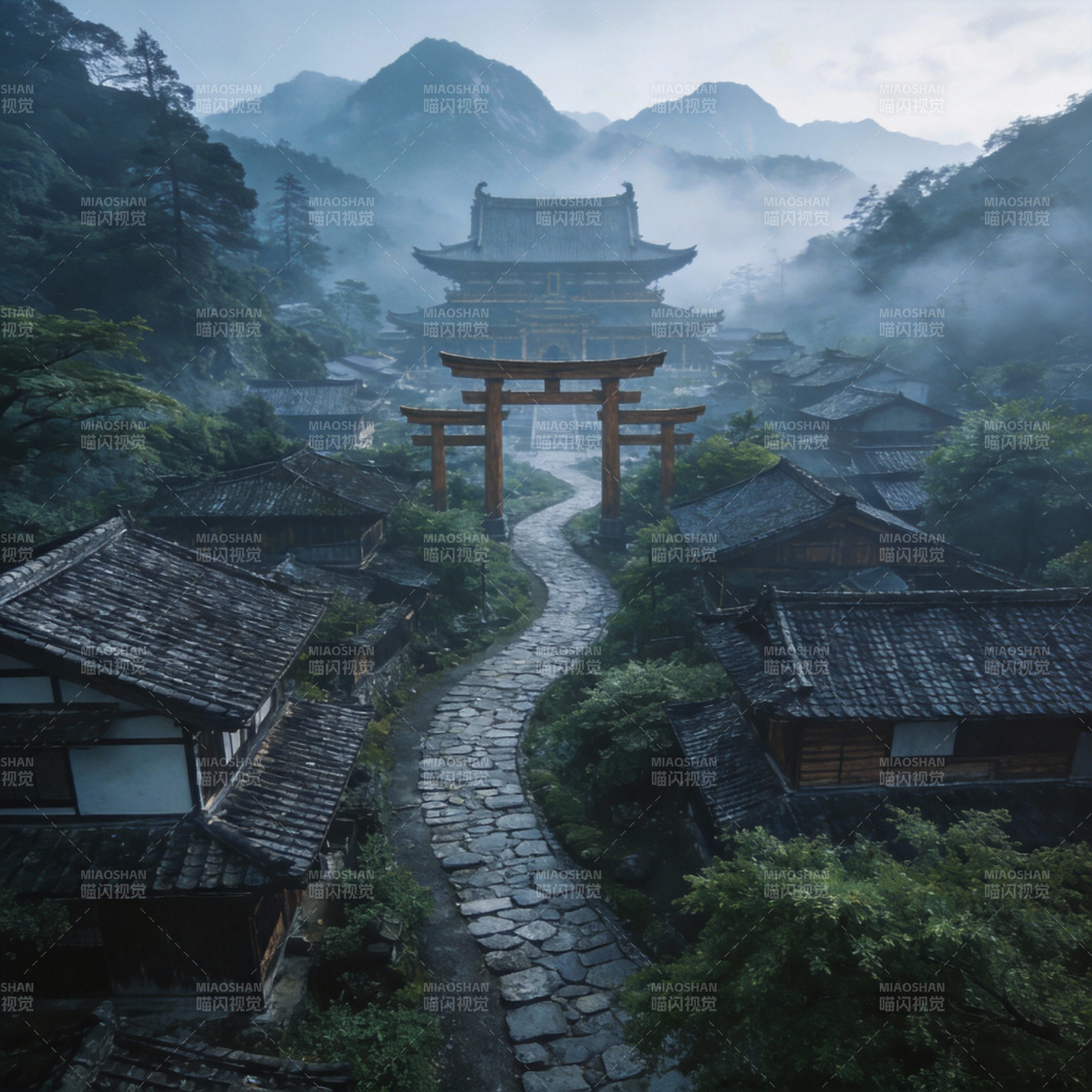 雾中古村神社图片