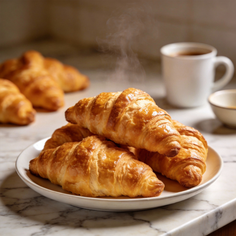 金黄酥脆的羊角面包图片