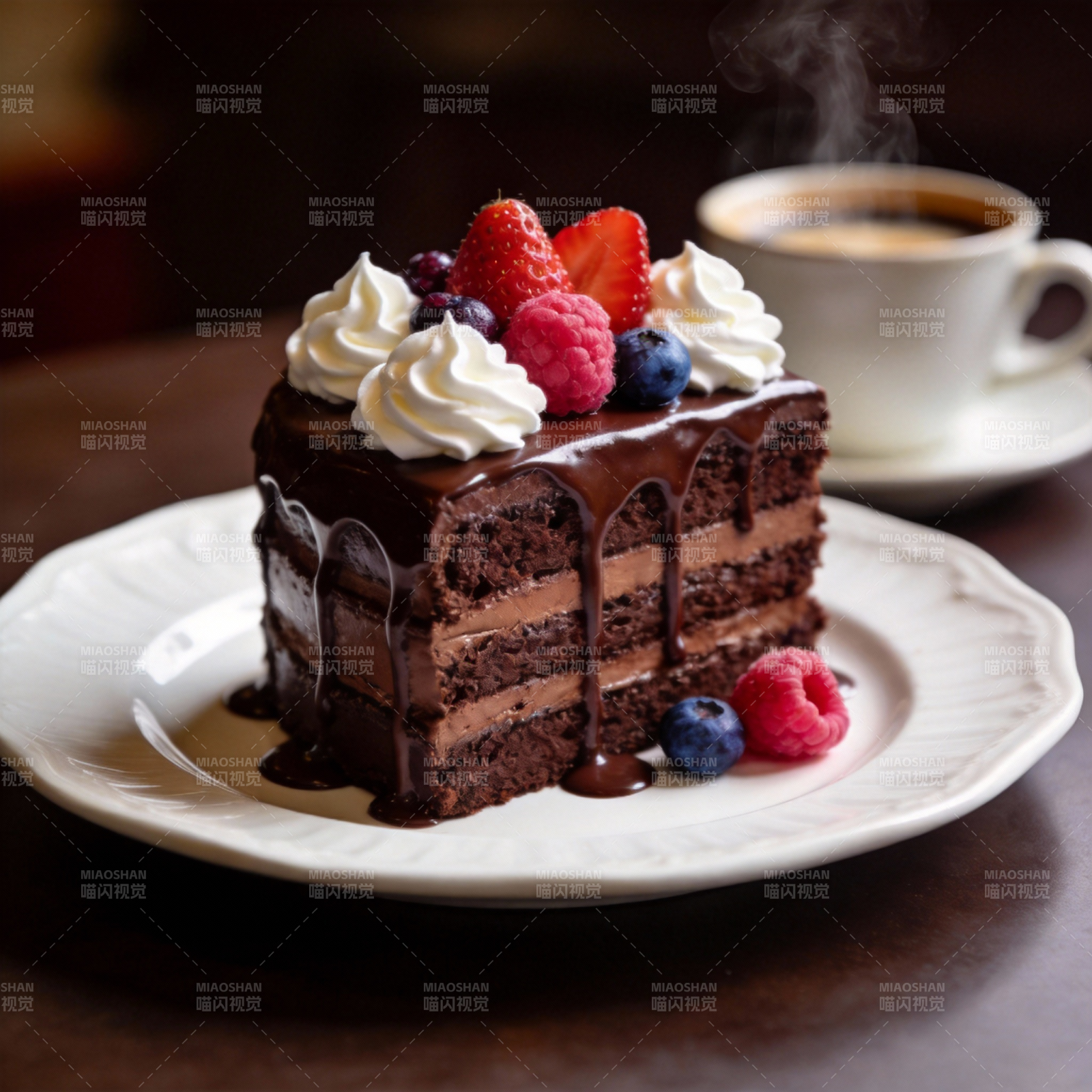 巧克力蛋糕配咖啡图片