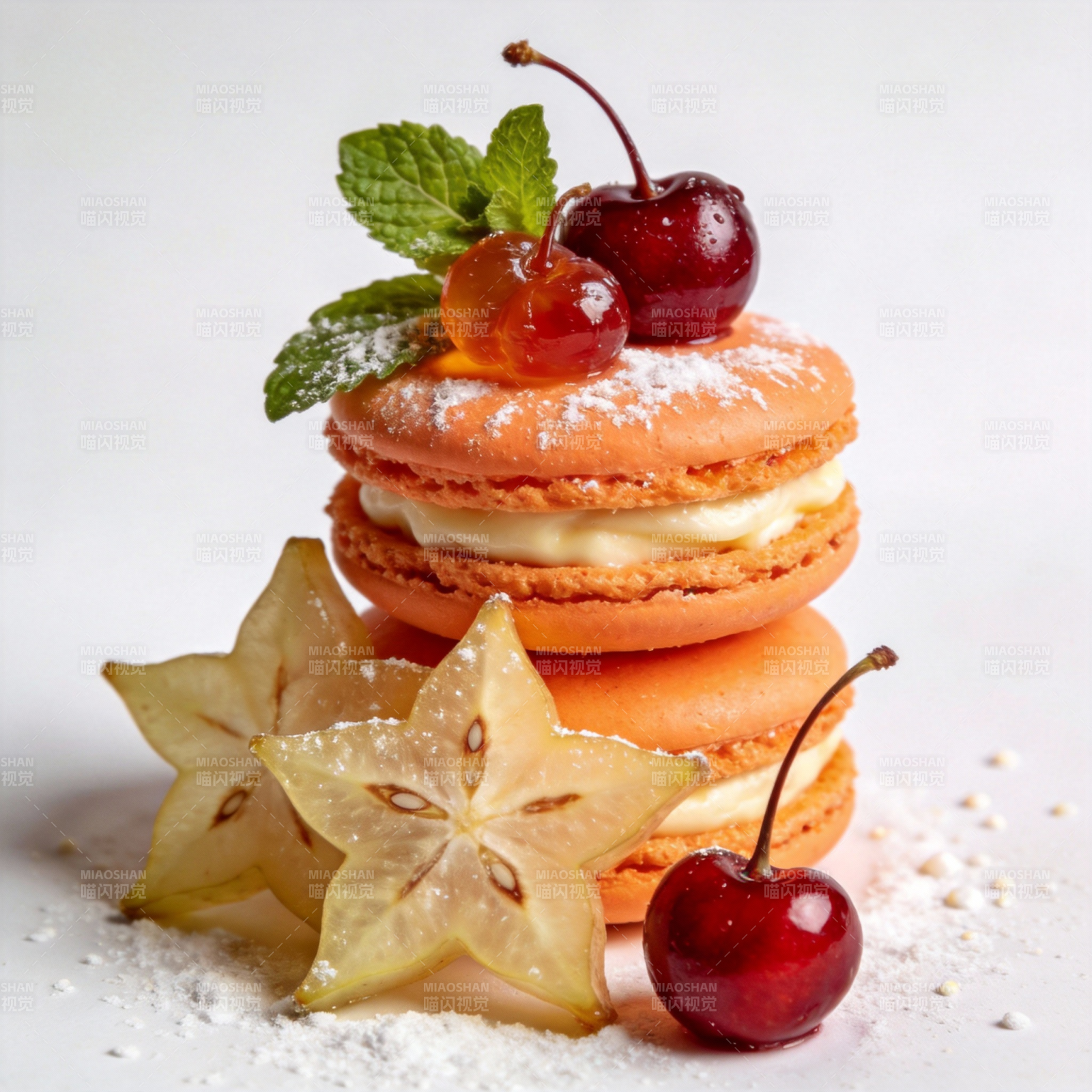 樱桃马卡龙甜点图片