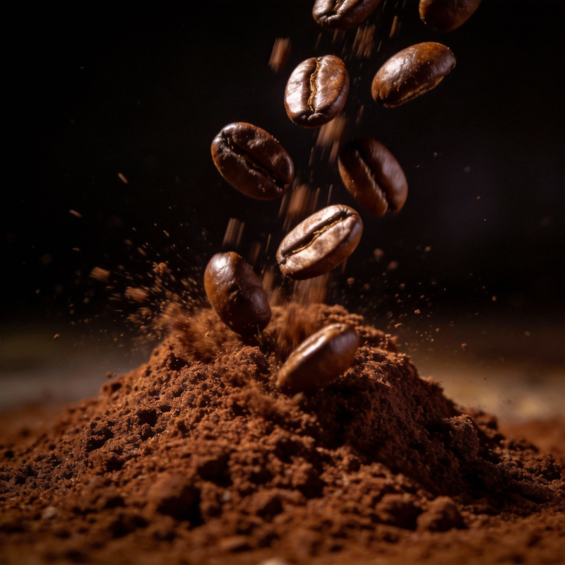 咖啡豆坠入研磨粉图片