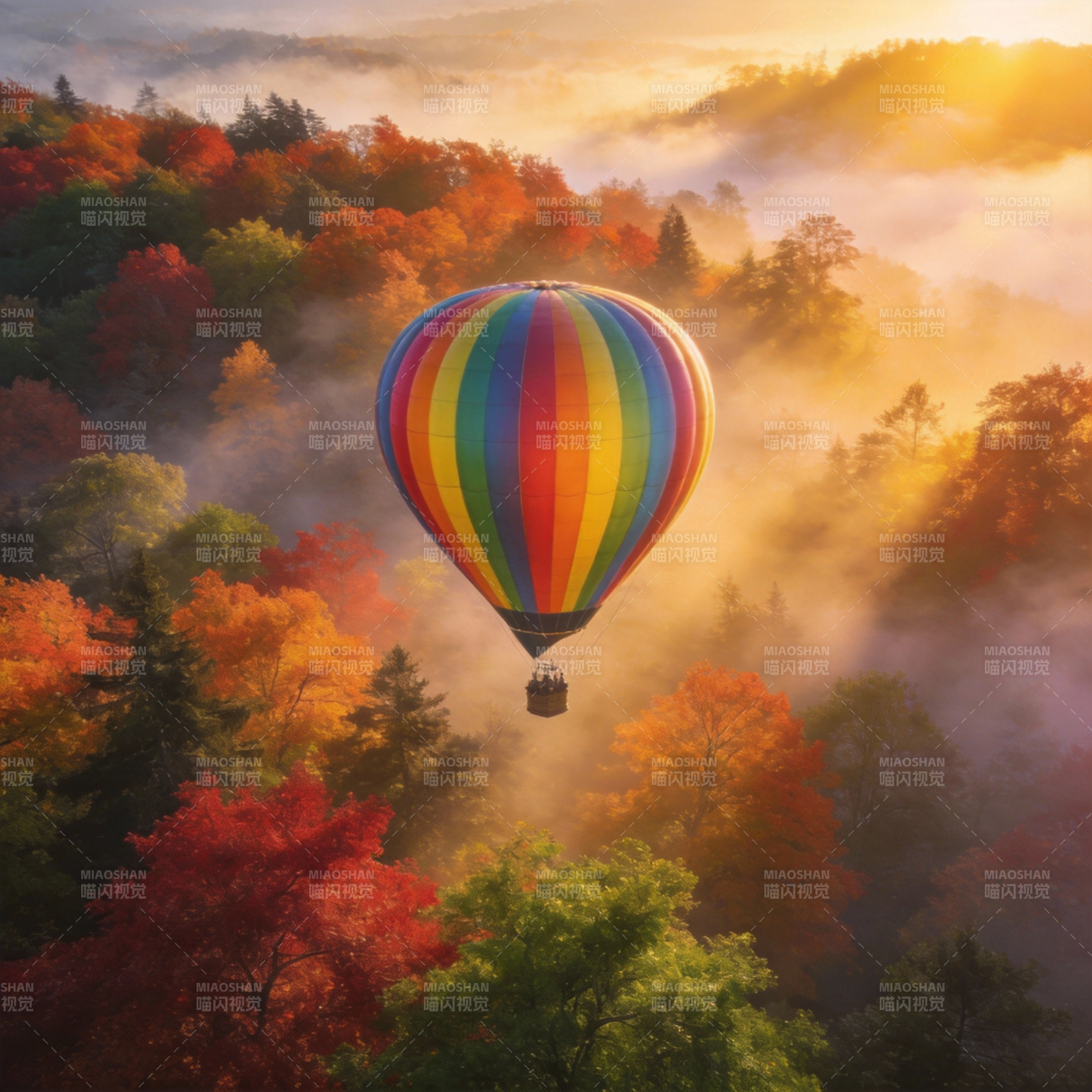 秋雾中的热气球图片